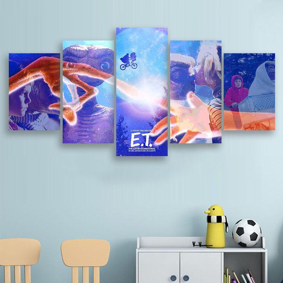 ET The Extra Terrestrial 5 Piece HD Multi Panel Canvas Wall Art Frame-Original Frame