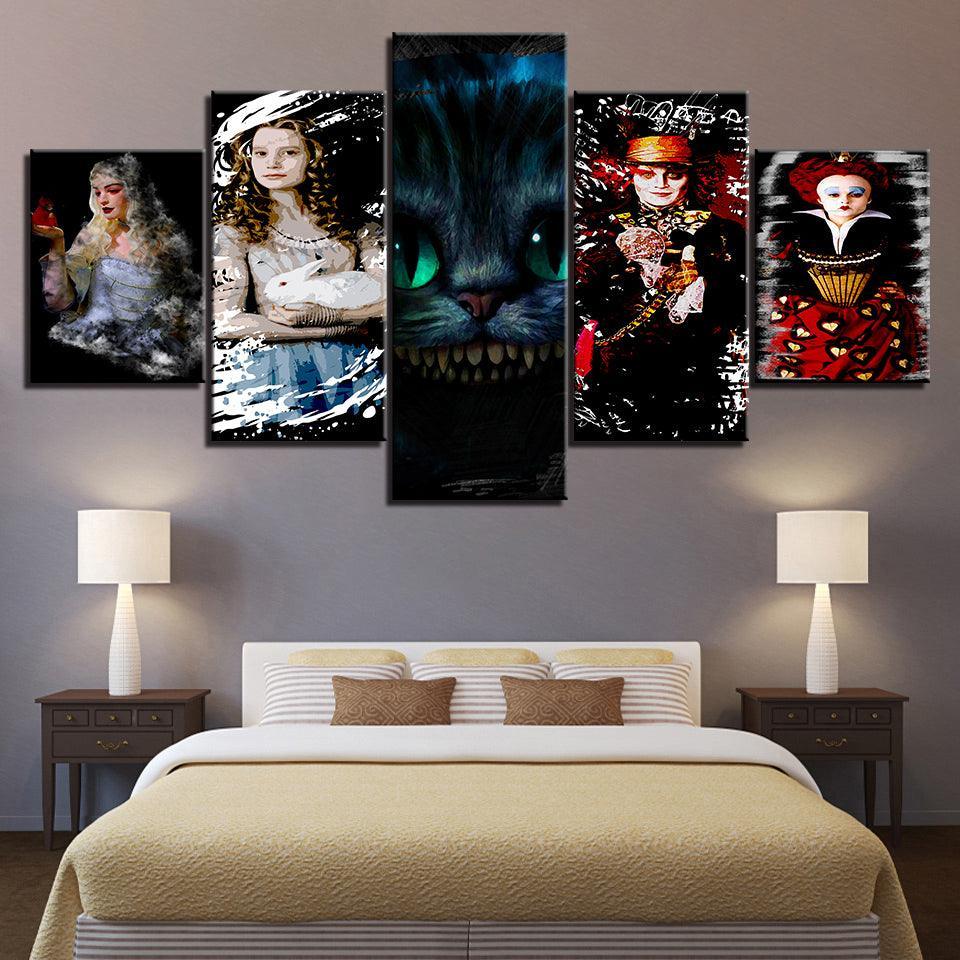 Alice In Wonderland 5 Piece HD Multi Panel Canvas Wall Art Frame-Original Frame
