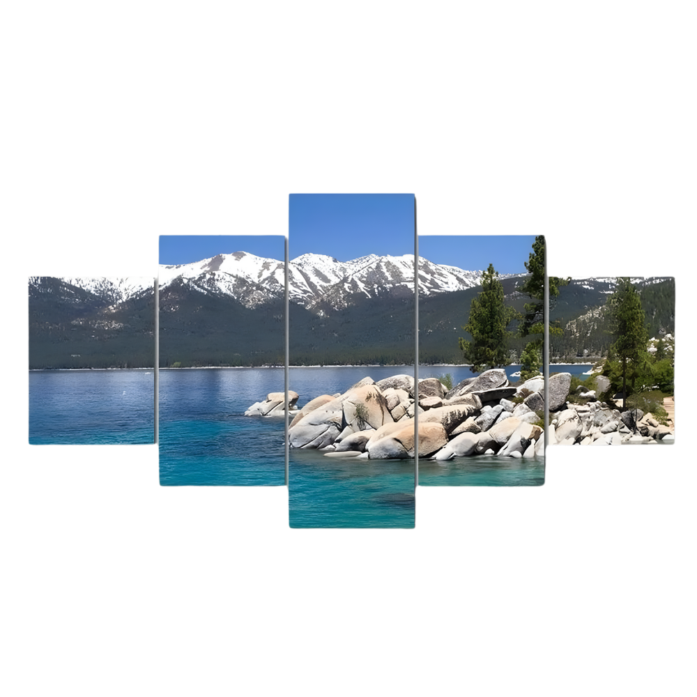 Set Of 5 Sand Harbor Lake Tahoe Canvas Wall Art For Home
