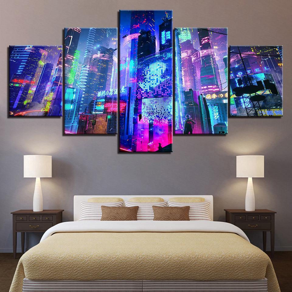 The City Lights Of Home 5 Piece HD Multi Panel Canvas Wall Art Frame-Original Frame