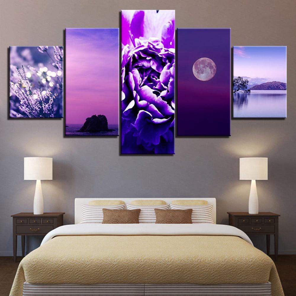 The Purple Collection 5 Piece HD Multi Panel Canvas Wall Art Frame-Original Frame