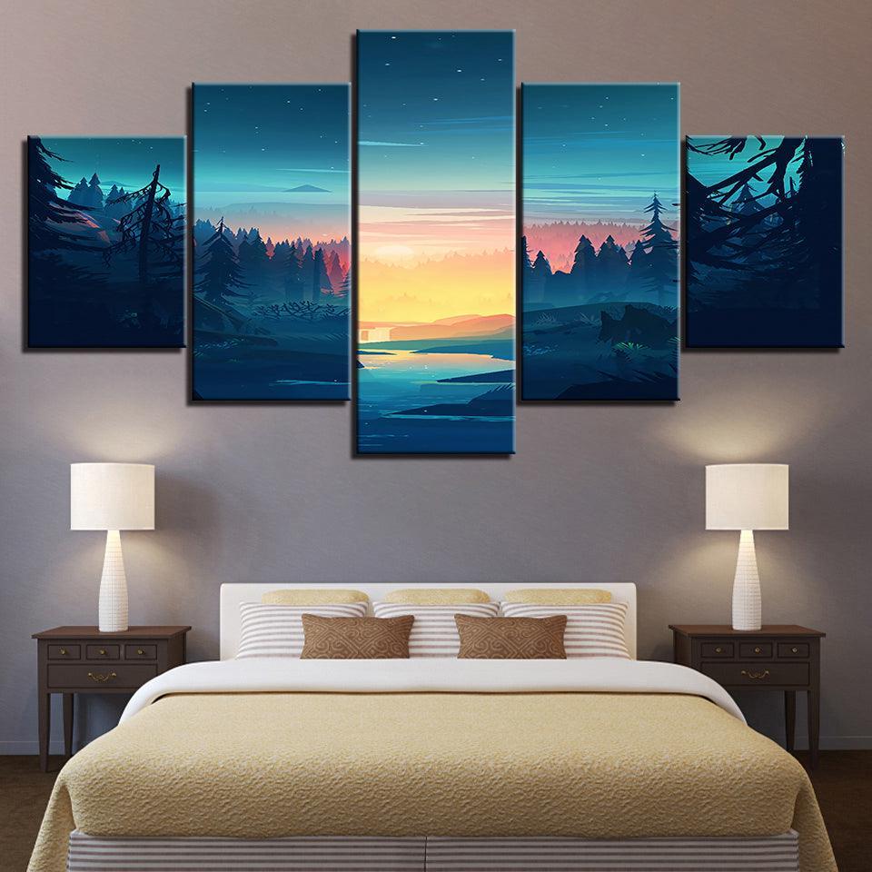 The Blue Sky Landscape 5 Piece HD Multi Panel Canvas Wall Art Frame-Original Frame