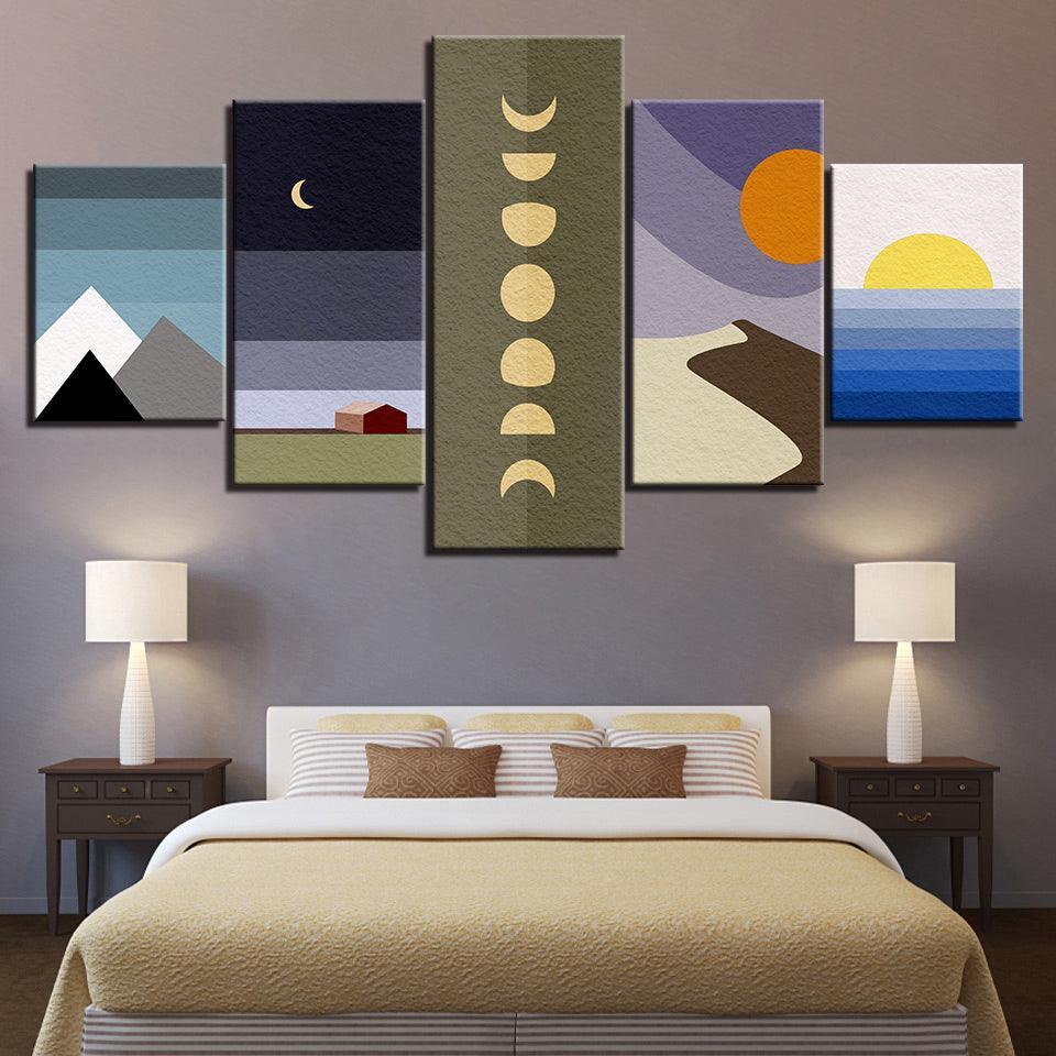 The Abstract Moon Landscapes 5 Piece HD Multi Panel Canvas Wall Art Frame-Original Frame