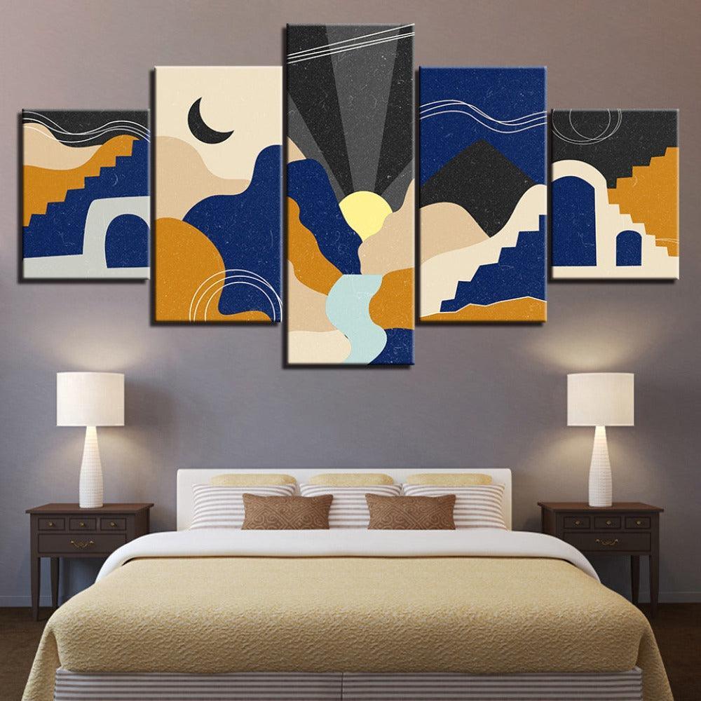 The Abstract Moon And Sun 5 Piece HD Multi Panel Canvas Wall Art Frame-Original Frame