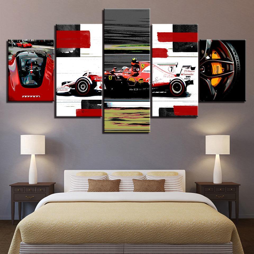 The Racing Red Car 5 Piece HD Multi Panel Canvas Wall Art Frame-Original Frame