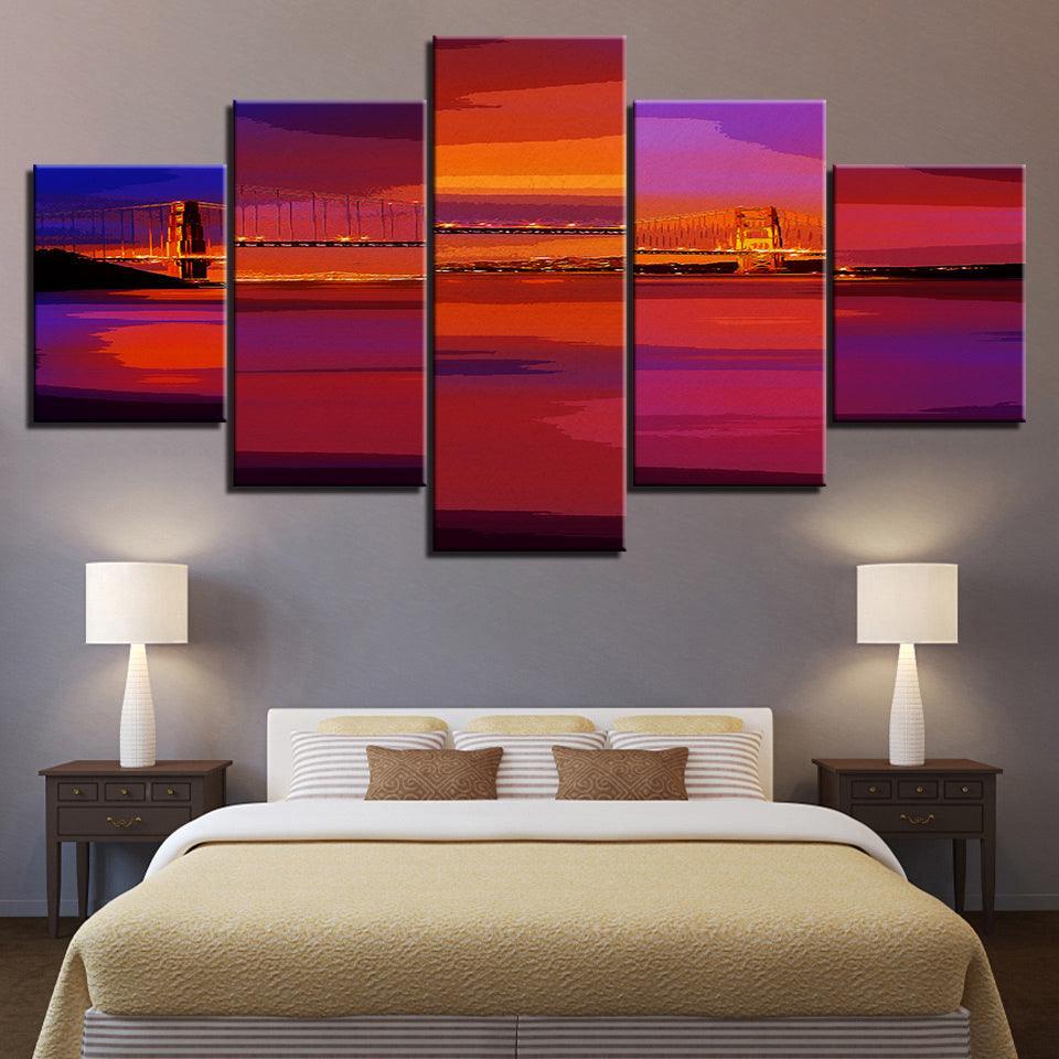 The Bridge´s Sunset 5 Piece HD Multi Panel Canvas Wall Art Frame-Original Frame
