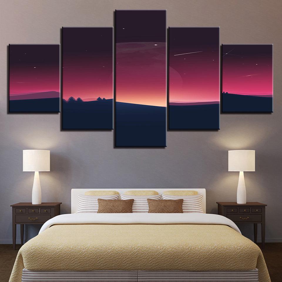 The Desert´s Sunset 5 Piece HD Multi Panel Canvas Wall Art Frame-Original Frame