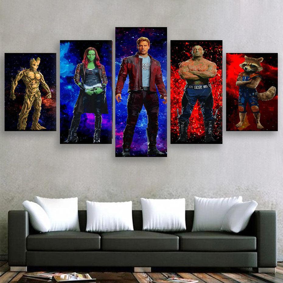 Guardians Of The Galaxy 5 Piece HD Multi Panel Canvas Wall Art-Original Frame