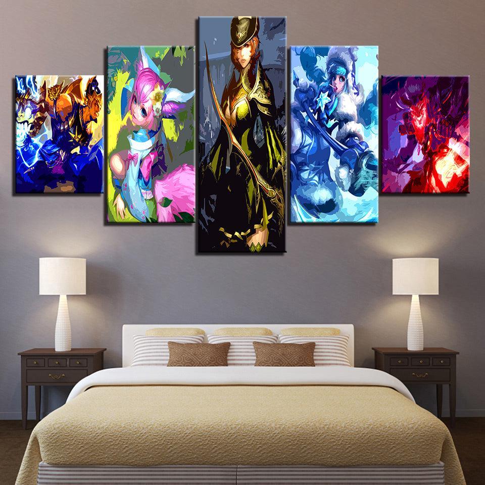 The Super Woman Team Cartoon 5 Piece HD Multi Panel Canvas Wall Art Frame-Original Frame