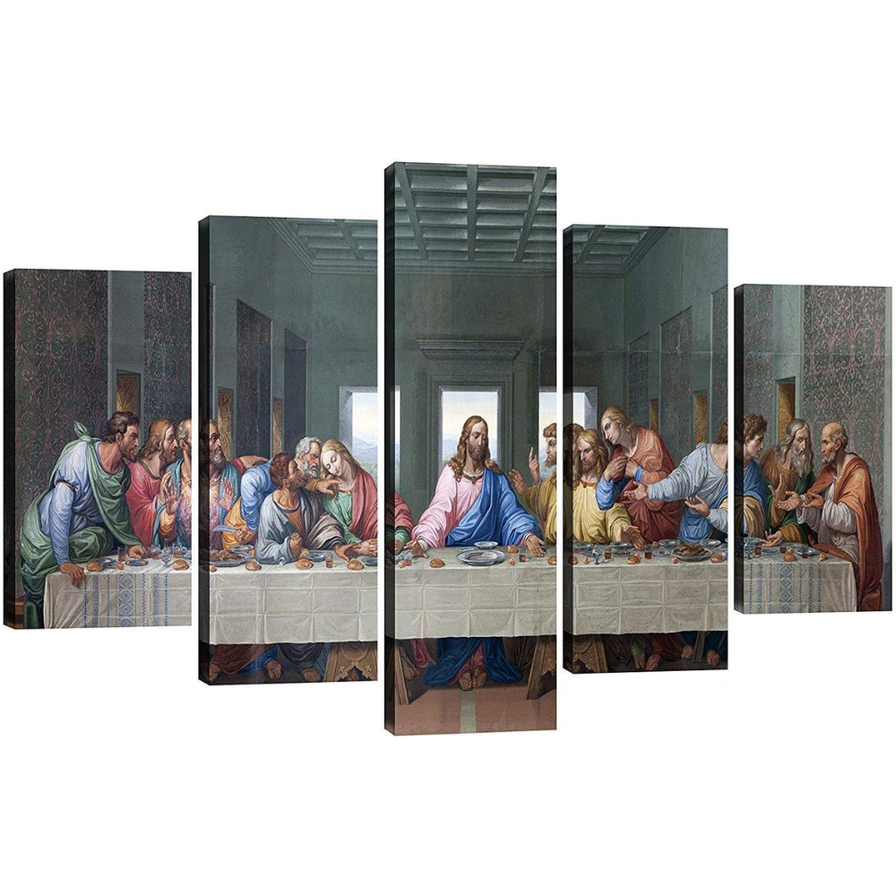 The Last Supper Jesus Canvas Art 5 Piece Framed Wall Decor