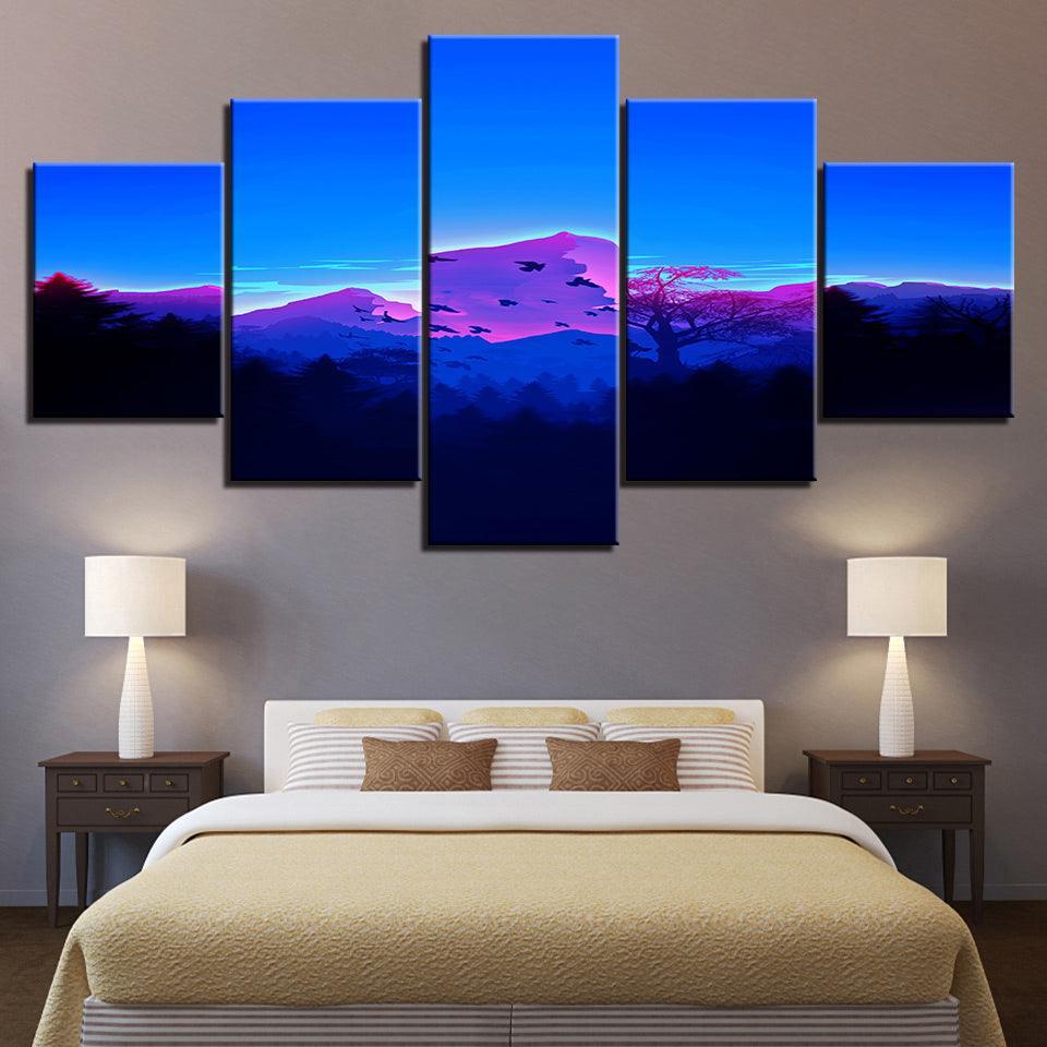 The Purple Mountains 5 Piece HD Multi Panel Canvas Wall Art Frame-Original Frame
