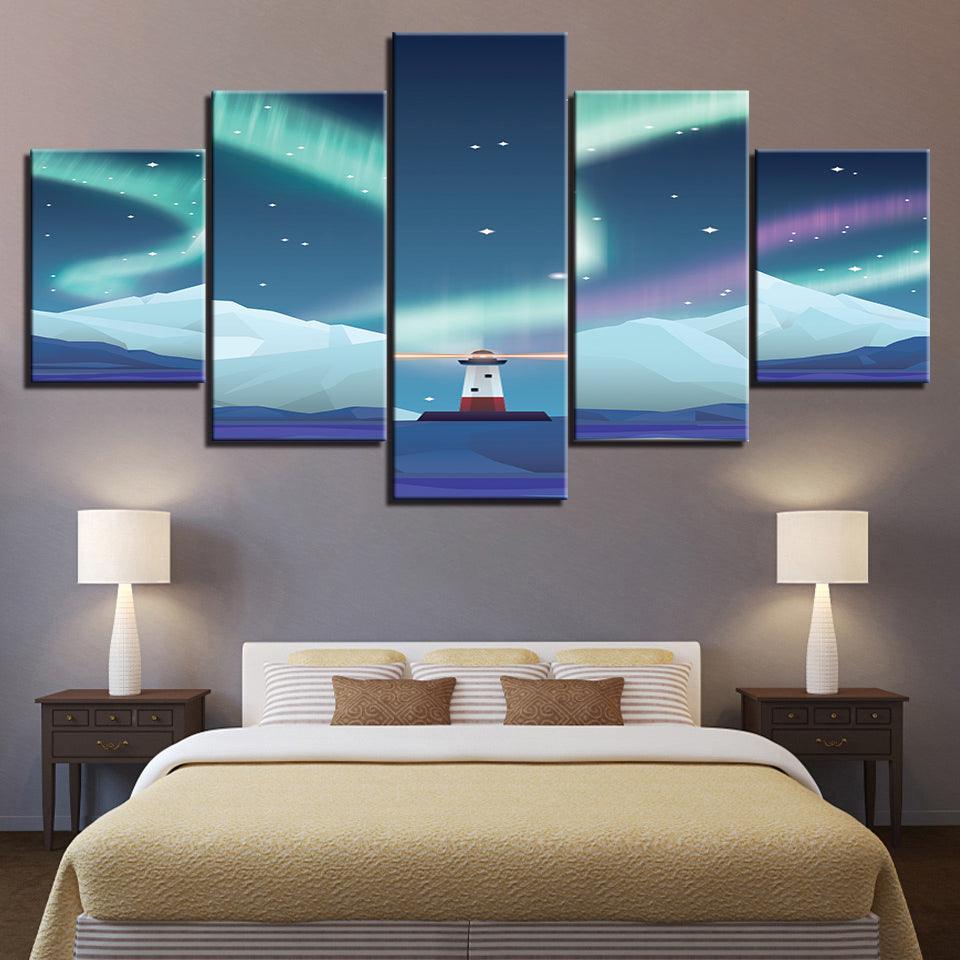 A Peaceful Lighthouse Collection 5 Piece HD Multi Panel Canvas Wall Art Frame-Original Frame