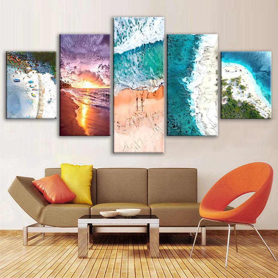 Beaches Of The World 5 Piece HD Multi Panel Canvas Wall Art Frame-Original Frame