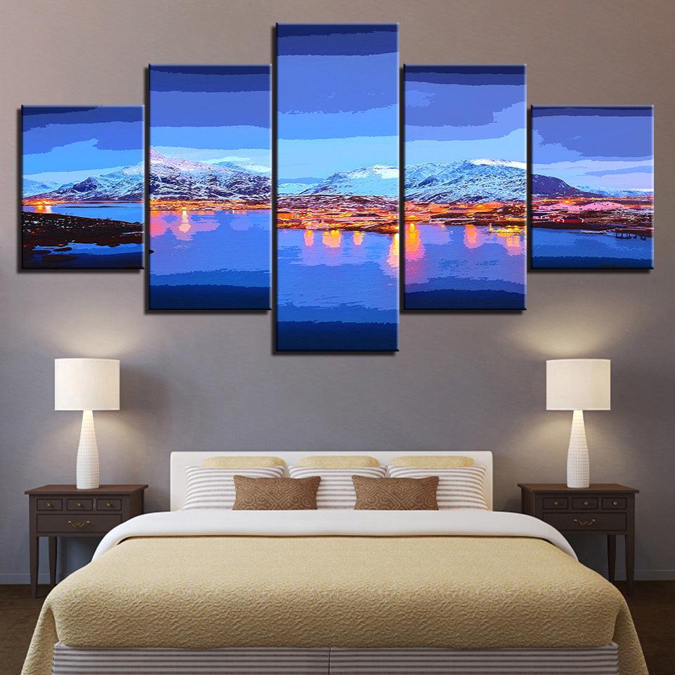 Morning In Antartica Collection 5 Piece HD Multi Panel Canvas Wall Art Frame-Original Frame