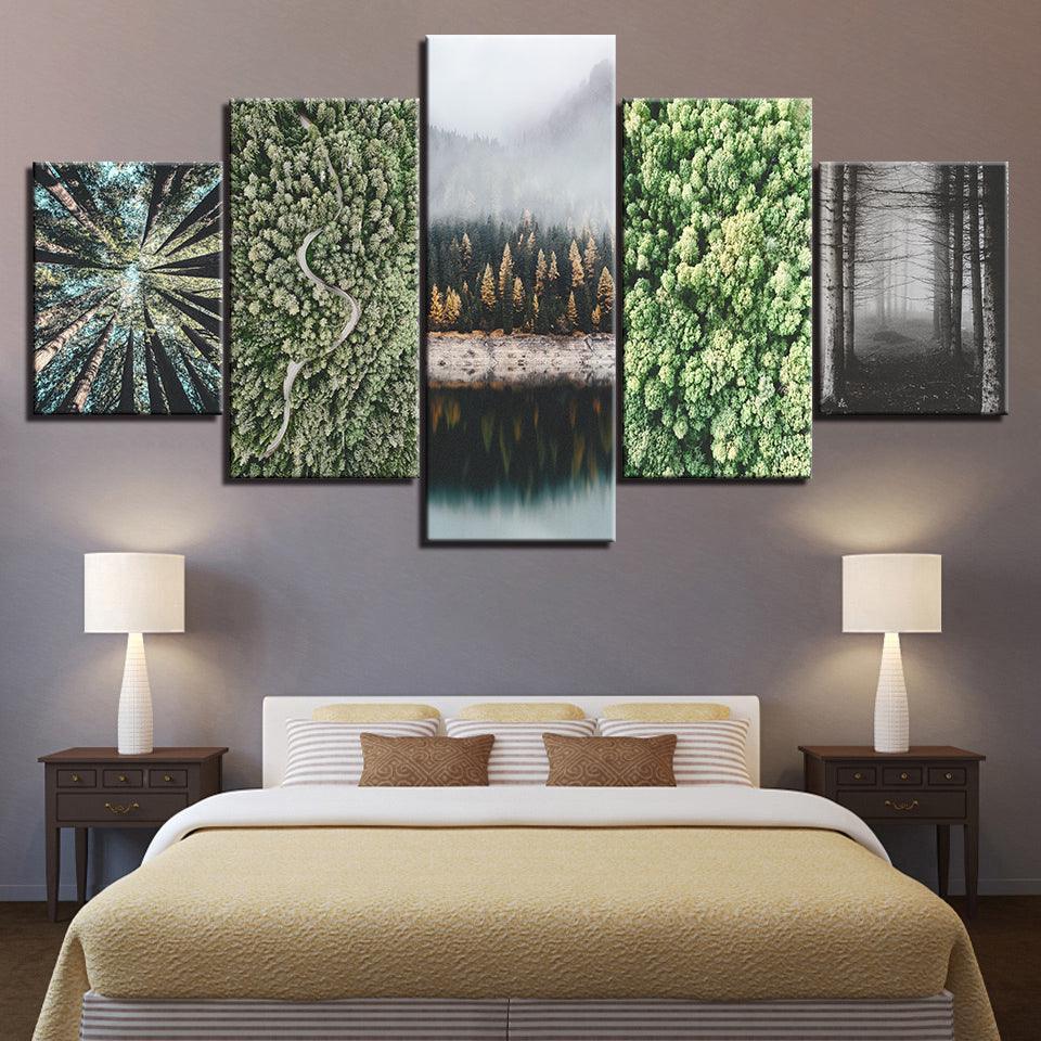 Evenings In The Woods Collection 5 Piece HD Multi Panel Canvas Wall Art Frame-Original Frame