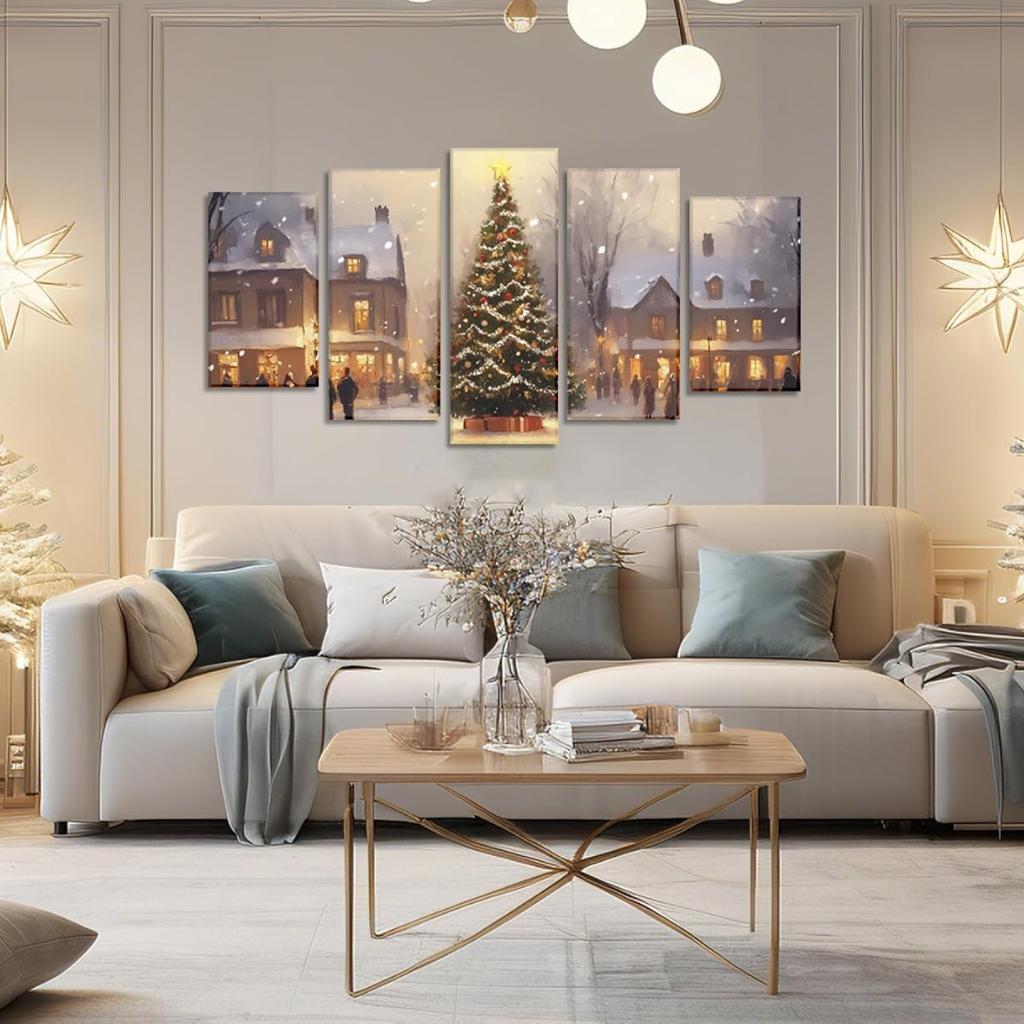 Christmas Wall Art 5 Piece Christmas Tree Winter Wonderland Picture Canvas Print