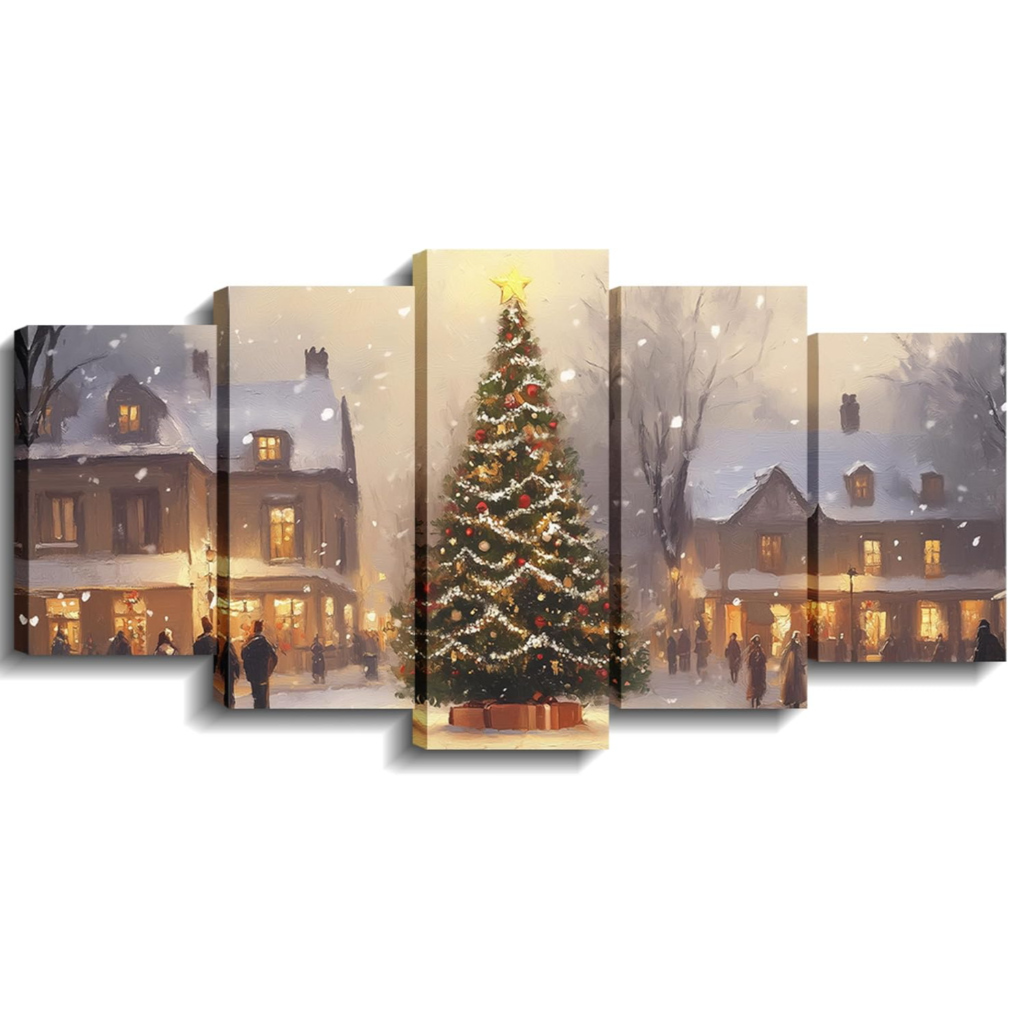 Christmas Wall Art 5 Piece Christmas Tree Winter Wonderland Picture Canvas Print