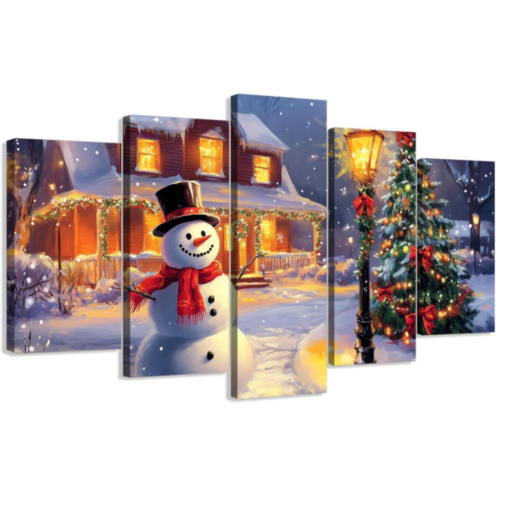 5 Piece Christmas Wall Art Large Snowman Pictures Canvas Prints