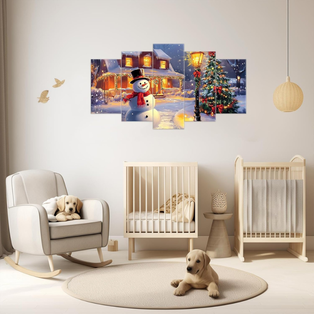 5 Piece Christmas Wall Art Large Snowman Pictures Canvas Prints
