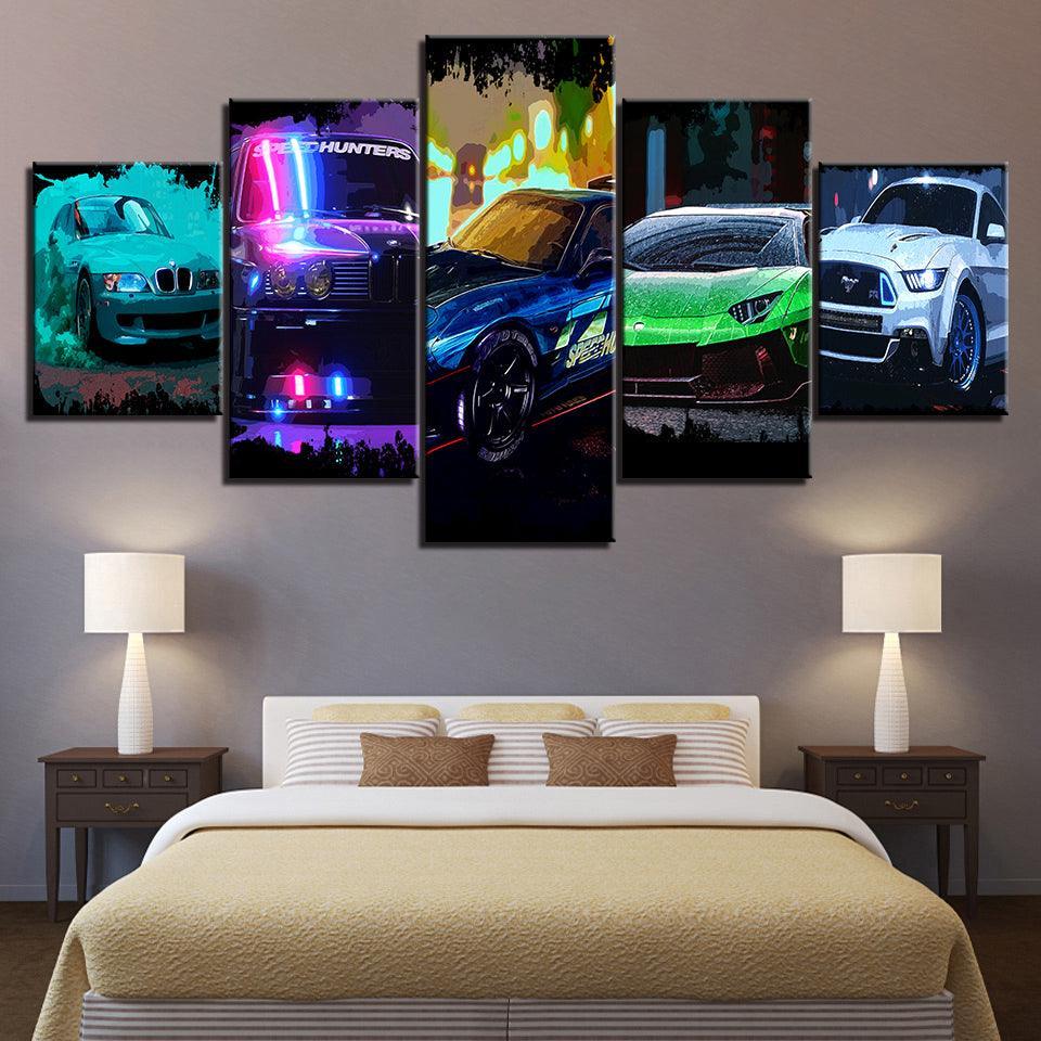 The Elite Racing Cars 5 Piece HD Multi Panel Canvas Wall Art Frame-Original Frame