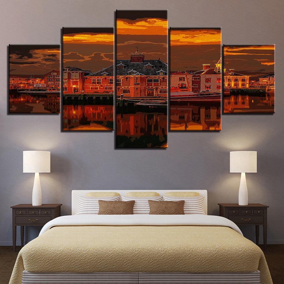 The Sunset At Home 5 Piece HD Multi Panel Canvas Wall Art Frame-Original Frame