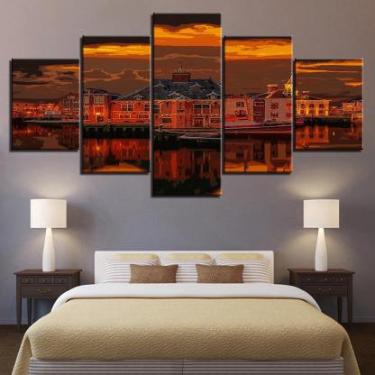 The Sunset At Home 5 Piece HD Multi Panel Canvas Wall Art Frame-Original Frame