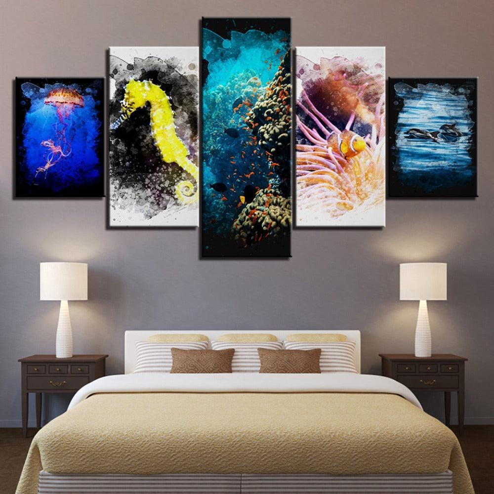 Happiness 5 Piece HD Multi Panel Canvas Wall Art Frame-Original Frame