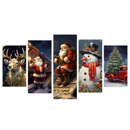 Santa Claus Wall Art 5 Piece Christmas Tree Deer Picture Snowman Canvas Prints