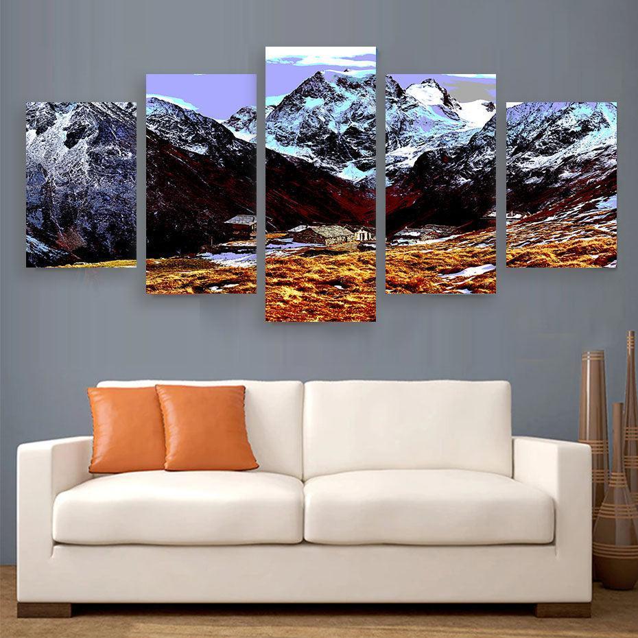 Swiss Alps 5 Piece HD Multi Panel Canvas Wall Art Frame-Original Frame