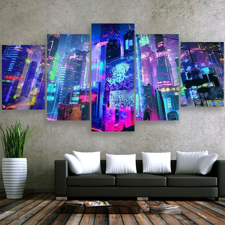 Cyberpunk 5 Piece HD Multi Panel Canvas Wall Art Frame-Original Frame