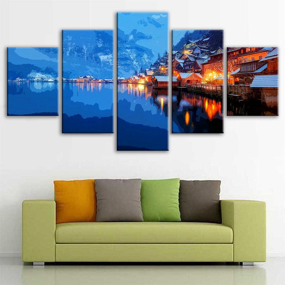 Austrian Lake 5 Piece HD Multi Panel Canvas Wall Art Frame-Original Frame