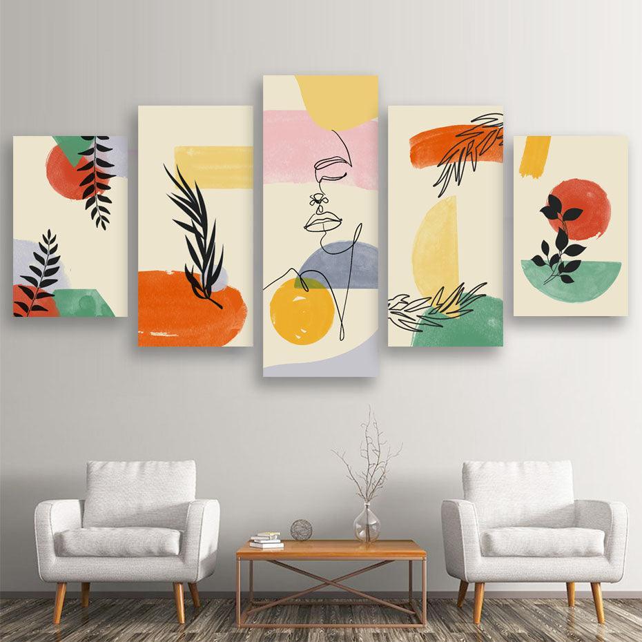 Abstract Boho Line Art 5 Piece HD Multi Panel Canvas Wall Art Frame-Original Frame