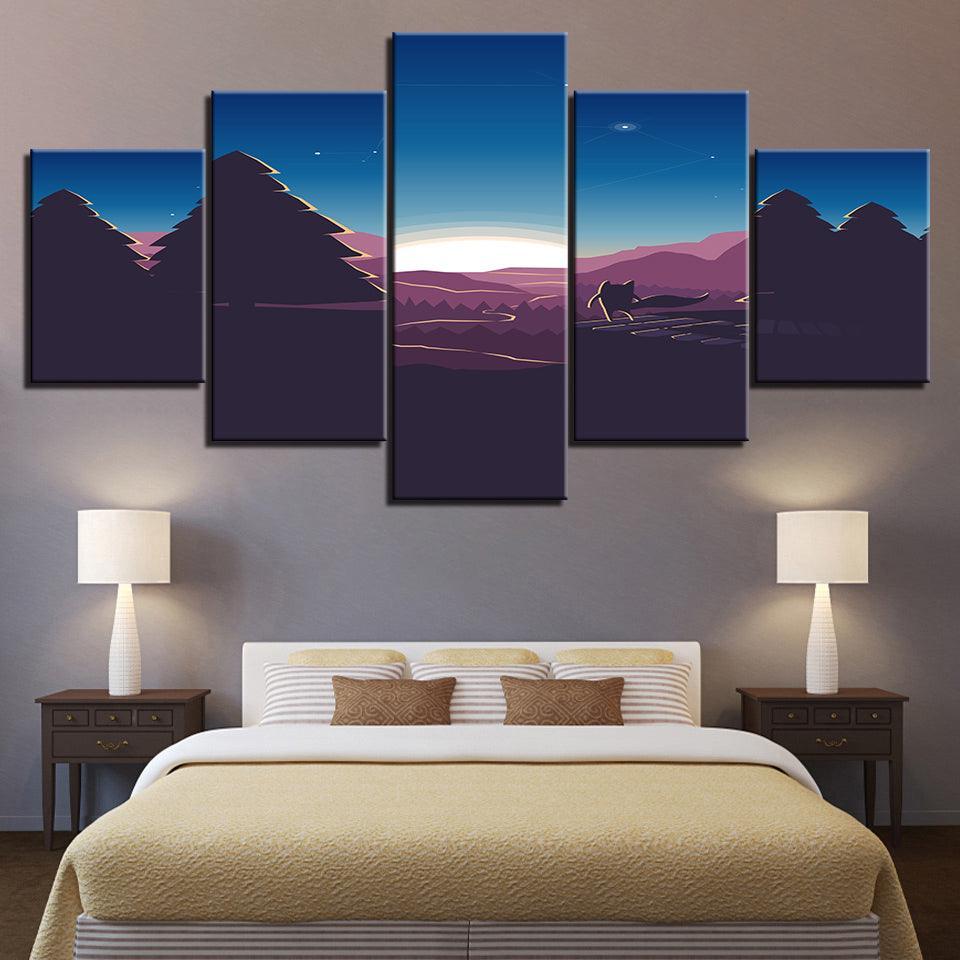 A Minimalist Purple Sunrise At Home 5 Piece HD Multi Panel Canvas Wall Art Frame-Original Frame