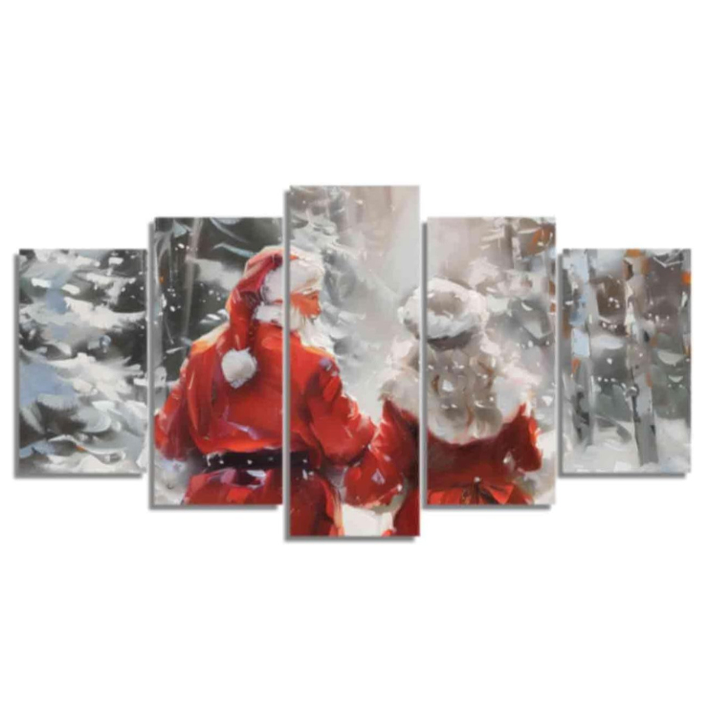 Christmas Wall Art 5 Pieces Mr. And Mrs. Santa Claus Canvas Print