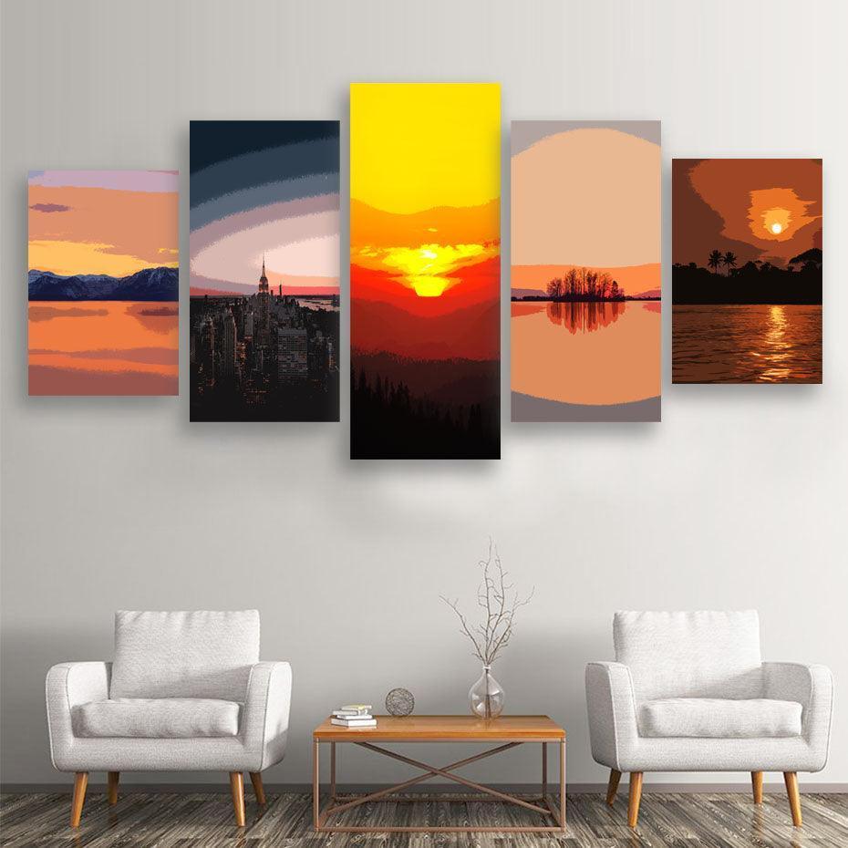 Serene Sunset 5 Piece HD Multi Panel Canvas Wall Art Frame-Original Frame