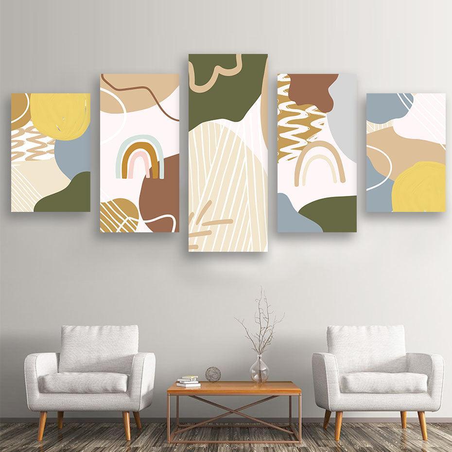 Pastel Abstract Art 5 Piece HD Multi Panel Canvas Wall Art Frame-Original Frame