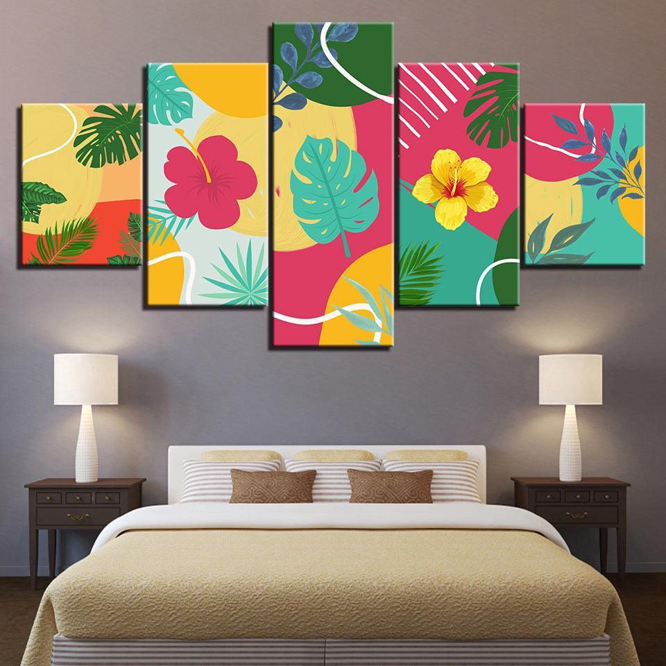 Tropical Leaves Of Summer 5 Piece HD Multi Panel Canvas Wall Art Frame-Original Frame