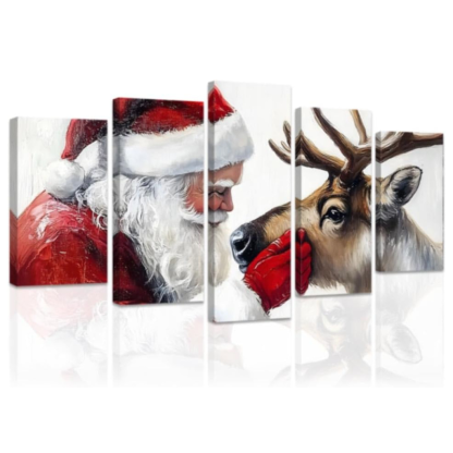  5 Piece Christmas Canvas Wall Art Santa Claus and Reindeer Pictures