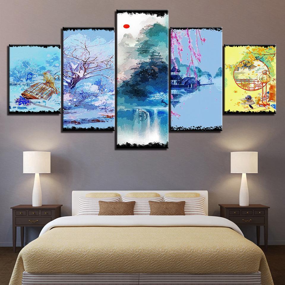 The Abstract Japanese Collection 5 Piece HD Multi Panel Canvas Wall Art Frame-Original Frame