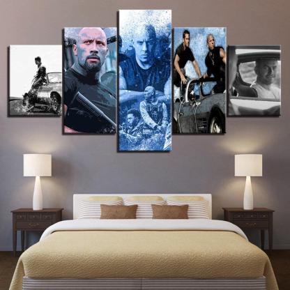 Fast And The Furious 5 Piece HD Multi Panel Canvas Wall Art Frame-Original Frame