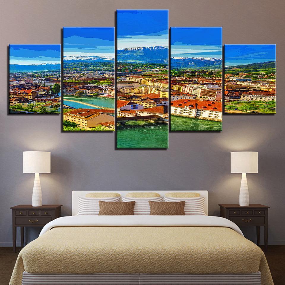 Our Warm Town Collection 5 Piece HD Multi Panel Canvas Wall Art Frame-Original Frame