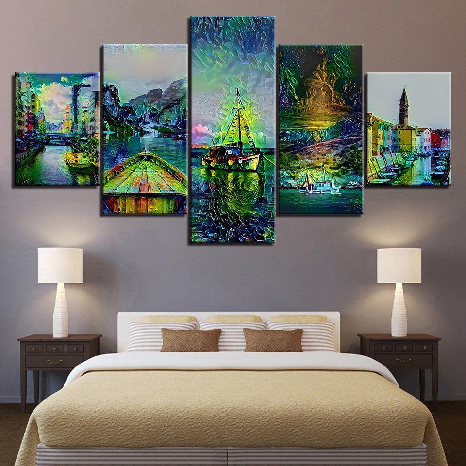 Abstract Italy Collection 5 Piece HD Multi Panel Canvas Wall Art Frame-Original Frame