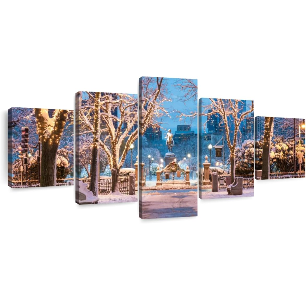 5 PieceOf Boston White Christmas Horizontal Canvas Wall Art