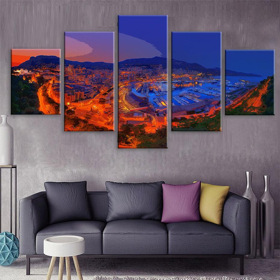 Monte Carlo Skyline 5 Piece HD Multi Panel Canvas Wall Art Frame-Original Frame