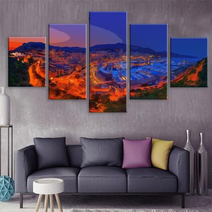 Monte Carlo Skyline 5 Piece HD Multi Panel Canvas Wall Art Frame-Original Frame