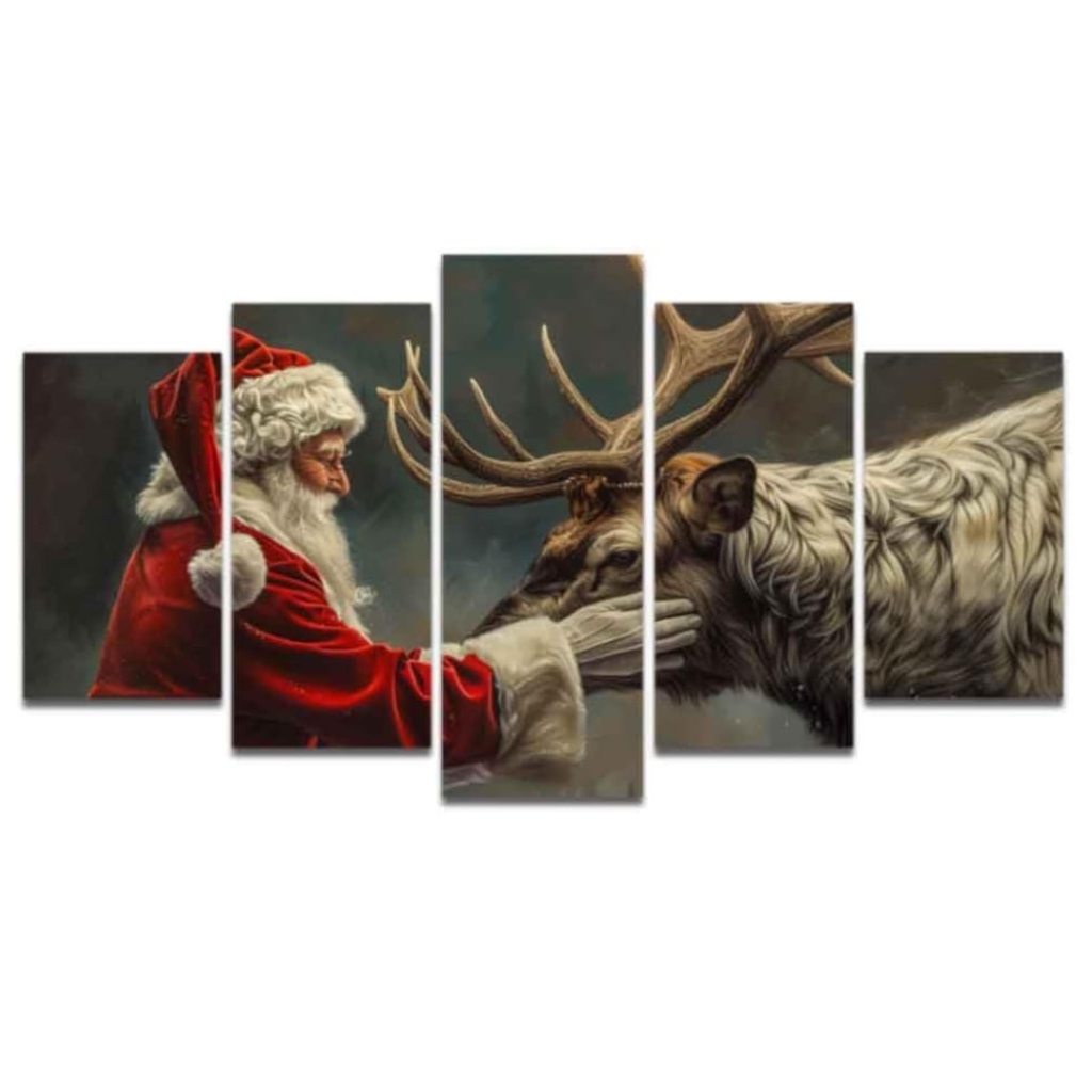5 Pieces Christmas Canvas Wall Art Santa Claus and Reindeer Wall Pictures