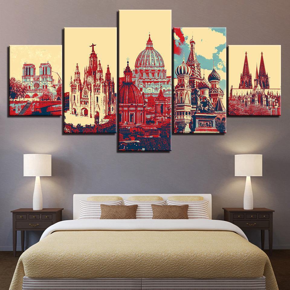 Blue And Red Landscapes Collection 5 Piece HD Multi Panel Canvas Wall Art Frame-Original Frame