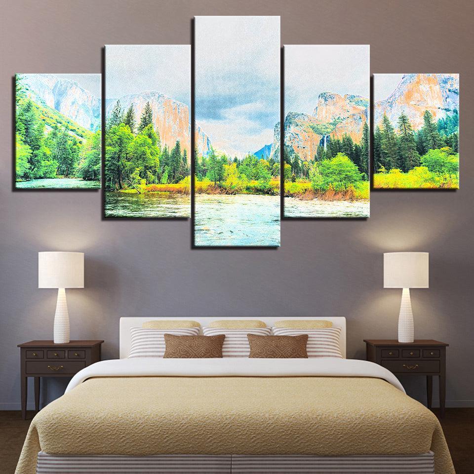 The Mountain Sunshine Collection 5 Piece HD Multi Panel Canvas Wall Art Frame-Original Frame