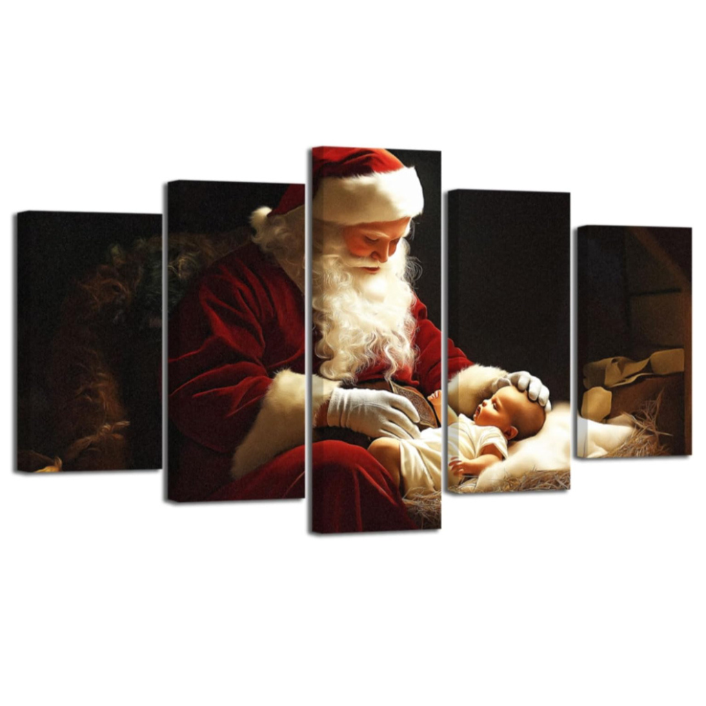 5 Pieces Nativity Wall Art Santa Claus with Baby Jesus Pictures