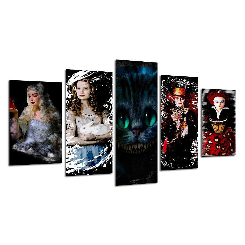 Alice In Wonderland 5 Piece HD Multi Panel Canvas Wall Art Frame-Original Frame